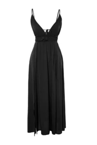 TRENDYOLMİLLA beachwear Black Weaving Shirred Maxi Dress - Image 7