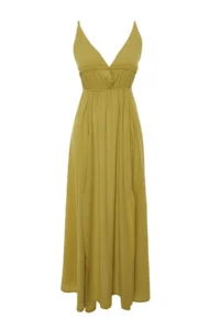 TRENDYOLMİLLA Khaki Weaving Shirred Maxi Beach Dress - Image 6