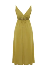 TRENDYOLMİLLA Khaki Weaving Shirred Maxi Beach Dress - Image 8