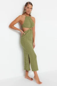 TRENDYOLMİLLA Striped Knitting Accessory Detailed Beach Midi Dress
