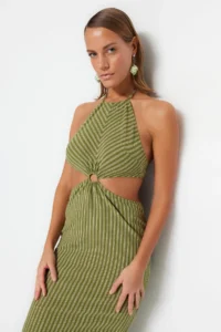 TRENDYOLMİLLA Striped Knitting Accessory Detailed Beach Midi Dress - Image 2