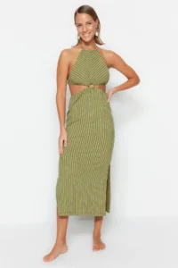 TRENDYOLMİLLA Striped Knitting Accessory Detailed Beach Midi Dress - Image 3