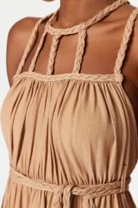 TRENDYOLMİLLA Brown Weaving Low-cut back Beach Midi Dress - Image 4