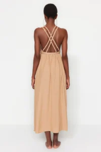 TRENDYOLMİLLA Brown Weaving Low-cut back Beach Midi Dress - Image 5