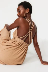 TRENDYOLMİLLA Brown Weaving Low-cut back Beach Midi Dress - Image 6