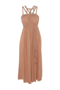 TRENDYOLMİLLA Brown Weaving Low-cut back Beach Midi Dress - Image 7