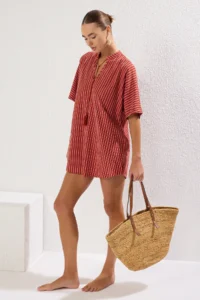 TRENDYOLMİLLA Striped Knitting Tassel Beach Mini Dress