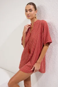 TRENDYOLMİLLA Striped Knitting Tassel Beach Mini Dress - Image 2