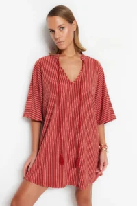 TRENDYOLMİLLA Striped Knitting Tassel Beach Mini Dress - Image 6