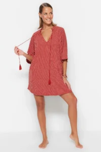 TRENDYOLMİLLA Striped Knitting Tassel Beach Mini Dress - Image 7