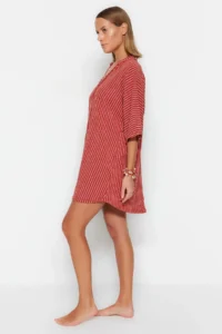 TRENDYOLMİLLA Striped Knitting Tassel Beach Mini Dress - Image 8