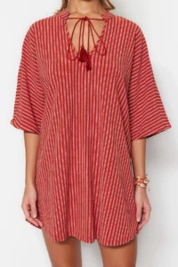 TRENDYOLMİLLA Striped Knitting Tassel Beach Mini Dress - Image 9