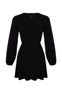 TRENDYOLMİLLA Black Weaving Binding Detailed Beach Mini Dress - Image 14