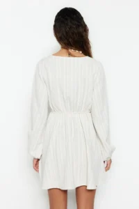 TRENDYOLMİLLA Ecru Weaving Binding Detailed Beach Mini Dress - Image 6