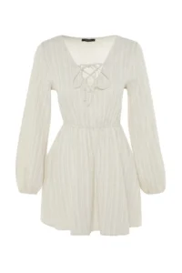 TRENDYOLMİLLA Ecru Weaving Binding Detailed Beach Mini Dress - Image 7