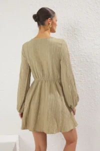 TRENDYOLMİLLA Khaki Weaving Binding Detailed Beach Mini Dress - Image 4