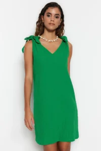 TRENDYOLMİLLA beachwear Green Weaving Binding Detailed Mini Dress