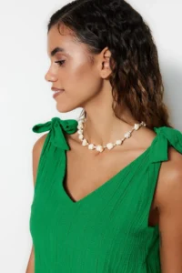 TRENDYOLMİLLA beachwear Green Weaving Binding Detailed Mini Dress - Image 2