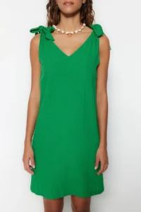 TRENDYOLMİLLA beachwear Green Weaving Binding Detailed Mini Dress - Image 3
