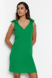TRENDYOLMİLLA beachwear Green Weaving Binding Detailed Mini Dress - Image 6