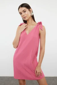 TRENDYOLMİLLA beachwear Fuchsia Weaving Binding Detailed Mini Dress - Image 2