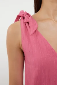 TRENDYOLMİLLA beachwear Fuchsia Weaving Binding Detailed Mini Dress - Image 4
