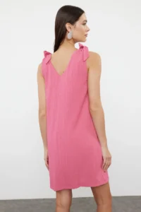 TRENDYOLMİLLA beachwear Fuchsia Weaving Binding Detailed Mini Dress - Image 5