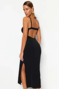 TRENDYOLMİLLA beachwear Black Knitting Low-cut back Maxi Dress
