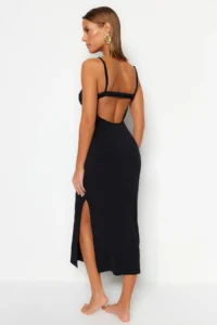 TRENDYOLMİLLA beachwear Black Knitting Low-cut back Maxi Dress - Image 2