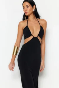 TRENDYOLMİLLA beachwear Black Knitting Cut Out Maxi Dress - Image 2