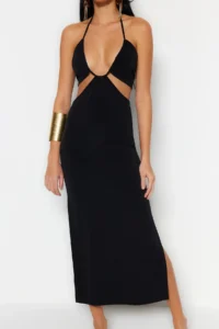 TRENDYOLMİLLA beachwear Black Knitting Cut Out Maxi Dress - Image 4