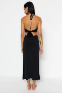 TRENDYOLMİLLA beachwear Black Knitting Cut Out Maxi Dress - Image 6