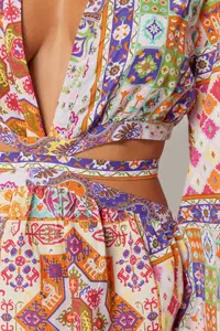 TRENDYOLMİLLA beachwear 100% Cotton Ethnic Patterned Weaving Cut Out Mini Dress - Image 5