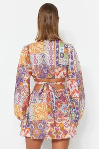 TRENDYOLMİLLA beachwear 100% Cotton Ethnic Patterned Weaving Cut Out Mini Dress - Image 6