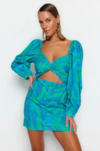TRENDYOLMİLLA beachwear 100% Cotton Abstract Patterned Weaving Cut Out Mini Dress - Image 2