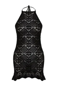 TRENDYOLMİLLA Black Knitting Low-cut back Beach Mini Dress - Image 5