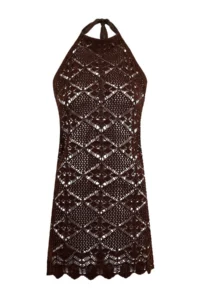 TRENDYOLMİLLA Brown Knitting Low-cut back Beach Mini Dress