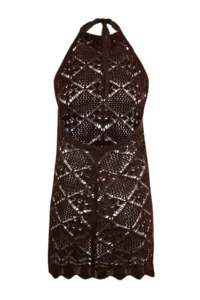 TRENDYOLMİLLA Brown Knitting Low-cut back Beach Mini Dress - Image 2