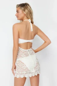 TRENDYOLMİLLA Ecru Knitting Low-cut back Beach Mini Dress - Image 4