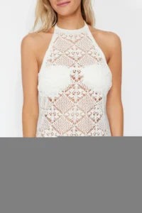 TRENDYOLMİLLA Ecru Knitting Low-cut back Beach Mini Dress - Image 5