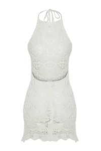 TRENDYOLMİLLA Ecru Knitting Low-cut back Beach Mini Dress - Image 8