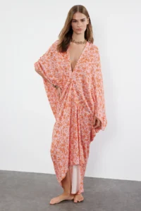 TRENDYOLMİLLA Floral Wide Pattern Maxi Weaving Ruffle / Drape Beach Dress