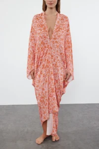 TRENDYOLMİLLA Floral Wide Pattern Maxi Weaving Ruffle / Drape Beach Dress - Image 3