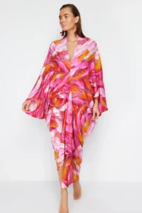 TRENDYOLMİLLA Abstract Patterned Wide Pattern Maxi Weaving Shirred Beach Dress - Image 2