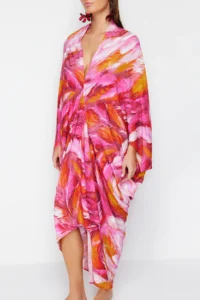 TRENDYOLMİLLA Abstract Patterned Wide Pattern Maxi Weaving Shirred Beach Dress - Image 4