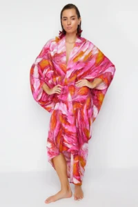 TRENDYOLMİLLA Abstract Patterned Wide Pattern Maxi Weaving Shirred Beach Dress - Image 6