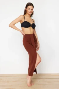 TRENDYOLMiLLA beachwear Brown DokumaMaxi Skirt - Image 2