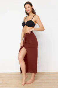 TRENDYOLMiLLA beachwear Brown DokumaMaxi Skirt - Image 3