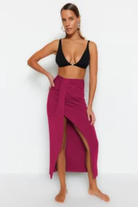 TRENDYOLMiLLA Burgundy Weaving Maxi Beach Skirt - Image 2