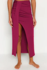 TRENDYOLMiLLA Burgundy Weaving Maxi Beach Skirt - Image 3
